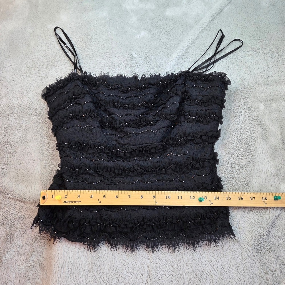 Tadashi Ruffle Lace Beaded Camisole Top Womens 14 Black NC8911 Evening Formal